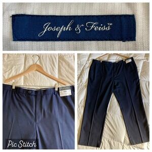 NWT Joseph & Feiss Poly/Wool/Viscose Dress Pant 44x30 FF-Hemmed Flat Front Black